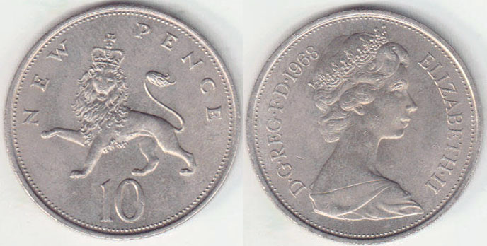 1968 Great Britain 10 Pence (Unc) A005981